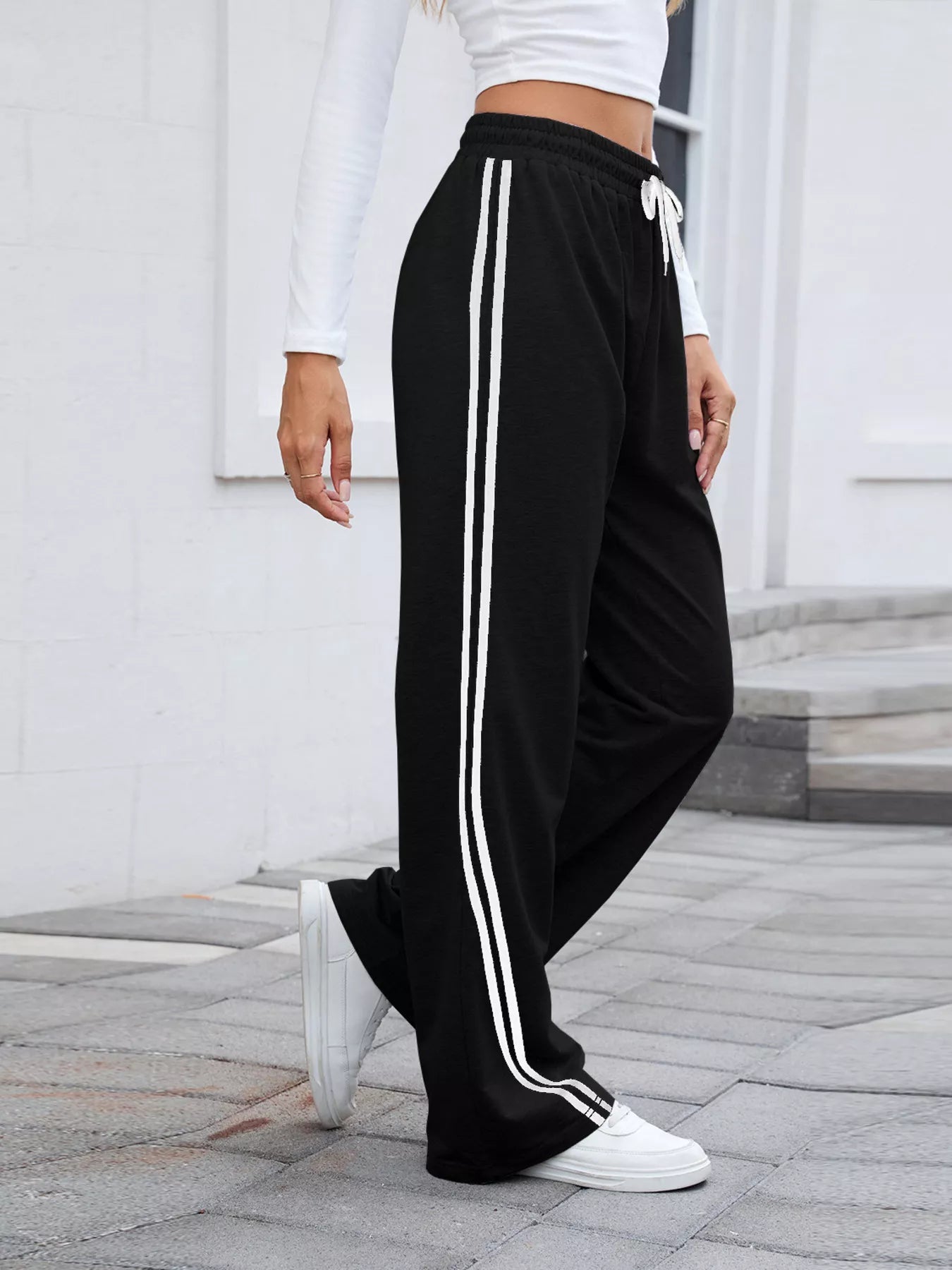 Side Striped Wide Leg Pants | Trousers Wide Leg Pants from PHUNKYN
