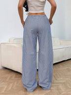 Drawstring Striped Wide Leg Pants | Trousers Wide Leg Pants from PHUNKYN