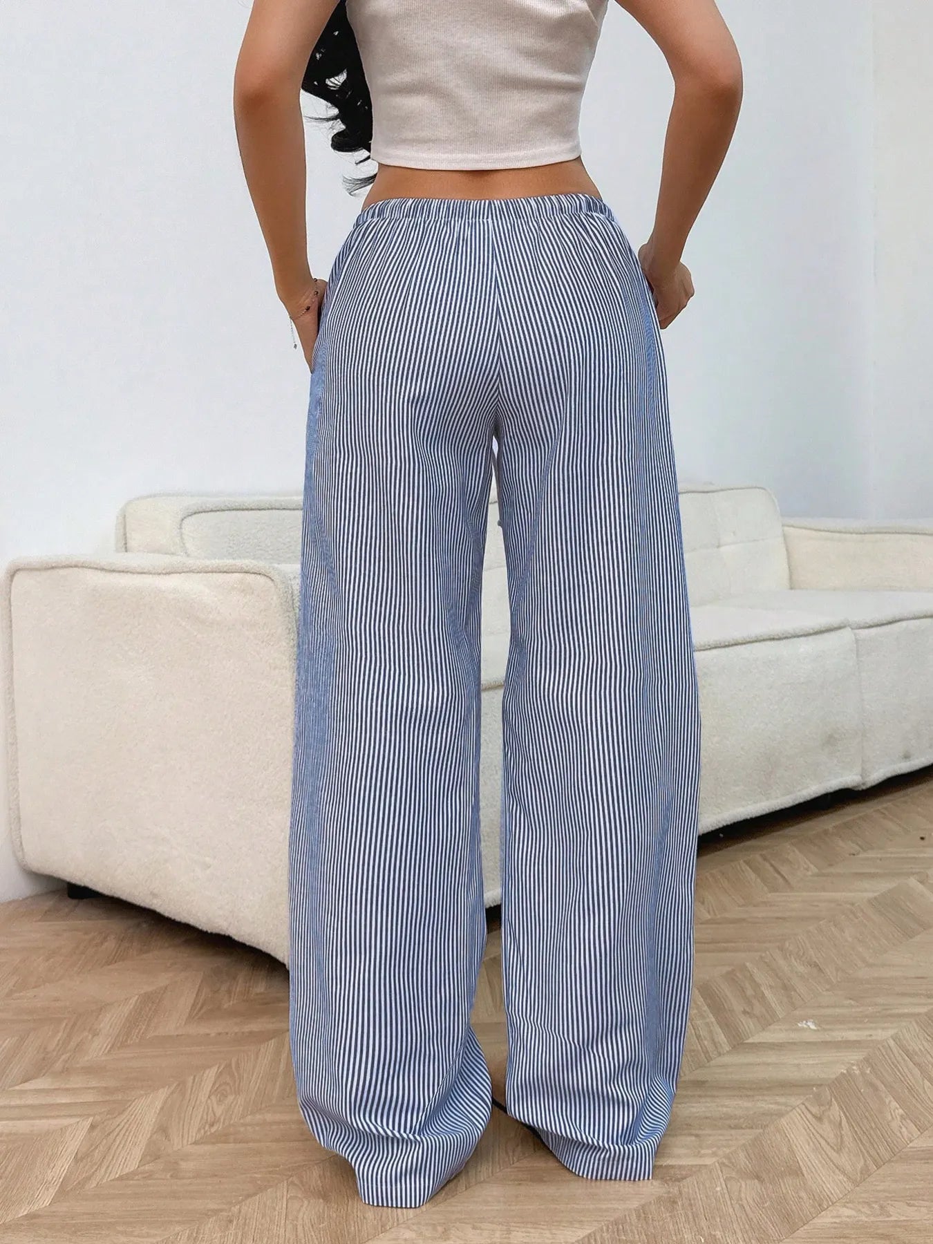 Drawstring Striped Wide Leg Pants | Trousers Wide Leg Pants from PHUNKYN