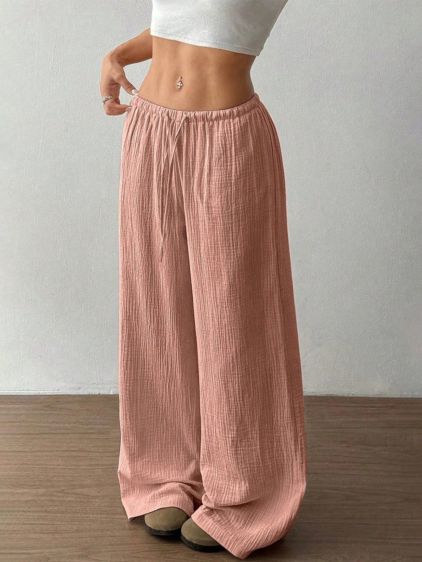 Drawstring Wide-Leg Casual Pants | Trousers Wide Leg Pants from PHUNKYN