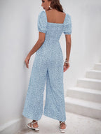 Printed Square Neck Puff Sleeve Jumpsuit | One-Pieces Jumpsuit from PHUNKYN