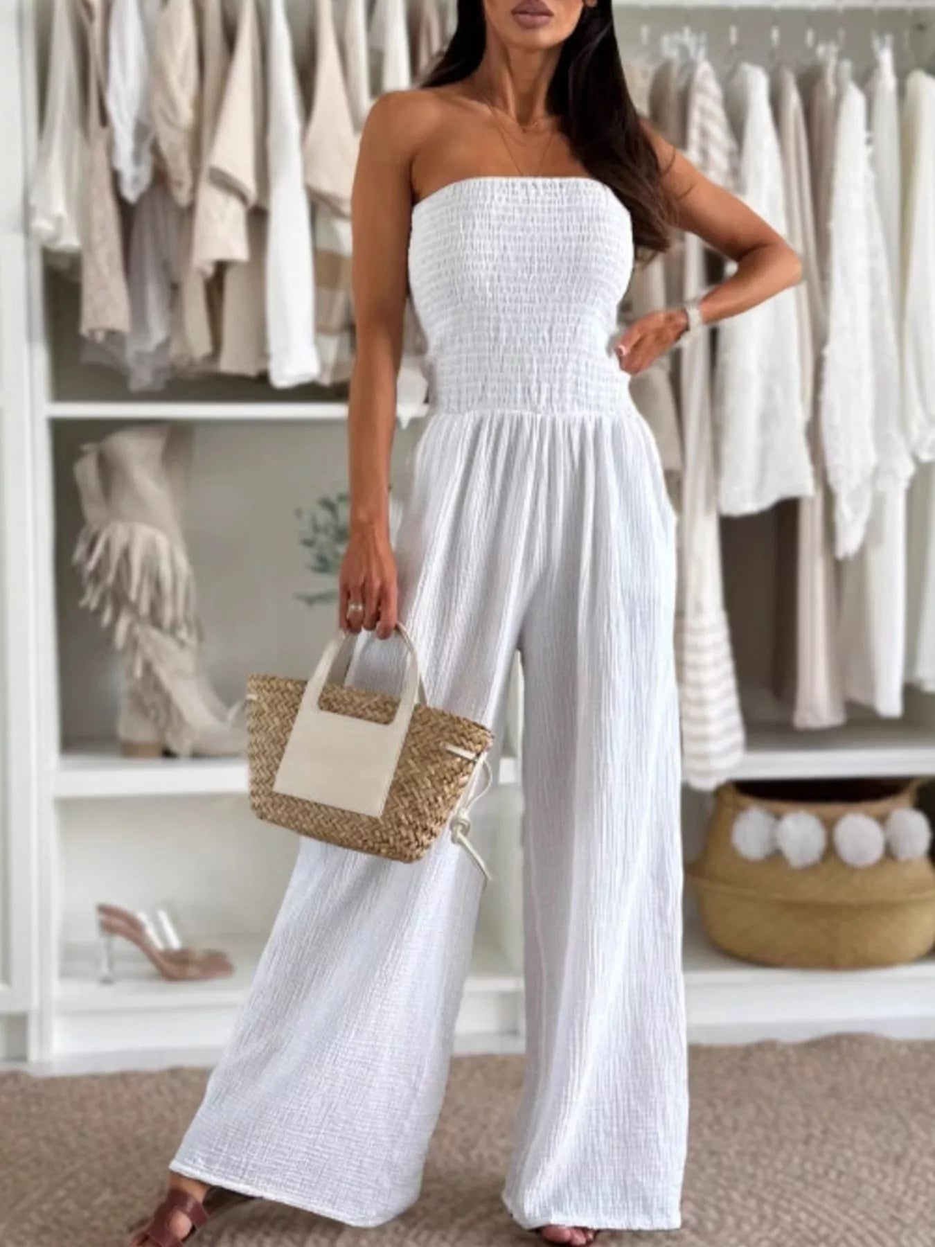 Smocked Tube Wide-Leg Jumpsuit | One-Pieces Jumpsuit from PHUNKYN