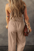 Knotted Straps Button Textured Drawstring Jumpsuit | One-Pieces Jumpsuit from PHUNKYN