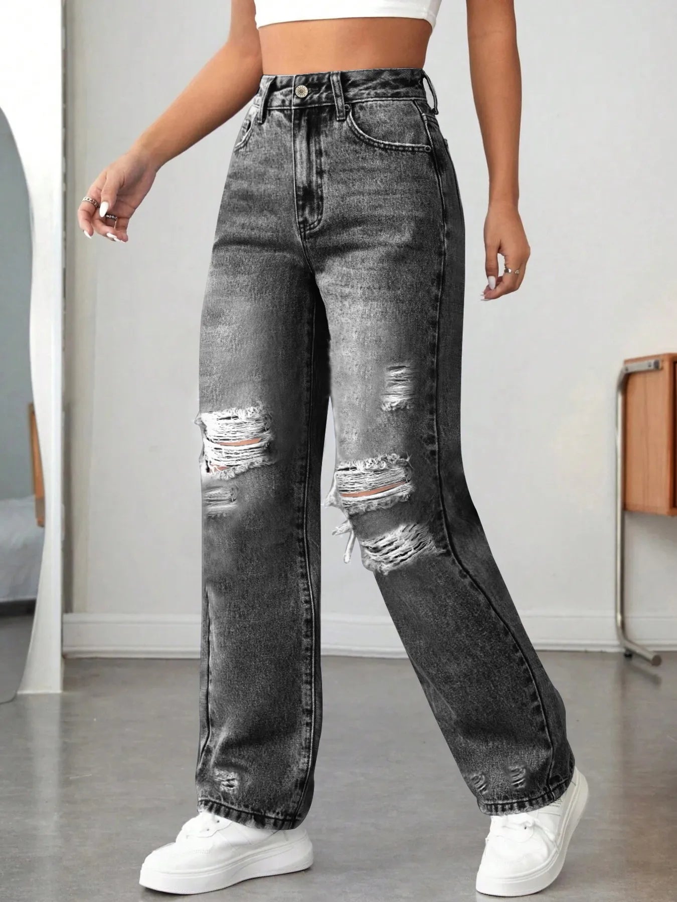 Distressed High Waisted Jeans | Jeans Jeans from PHUNKYN