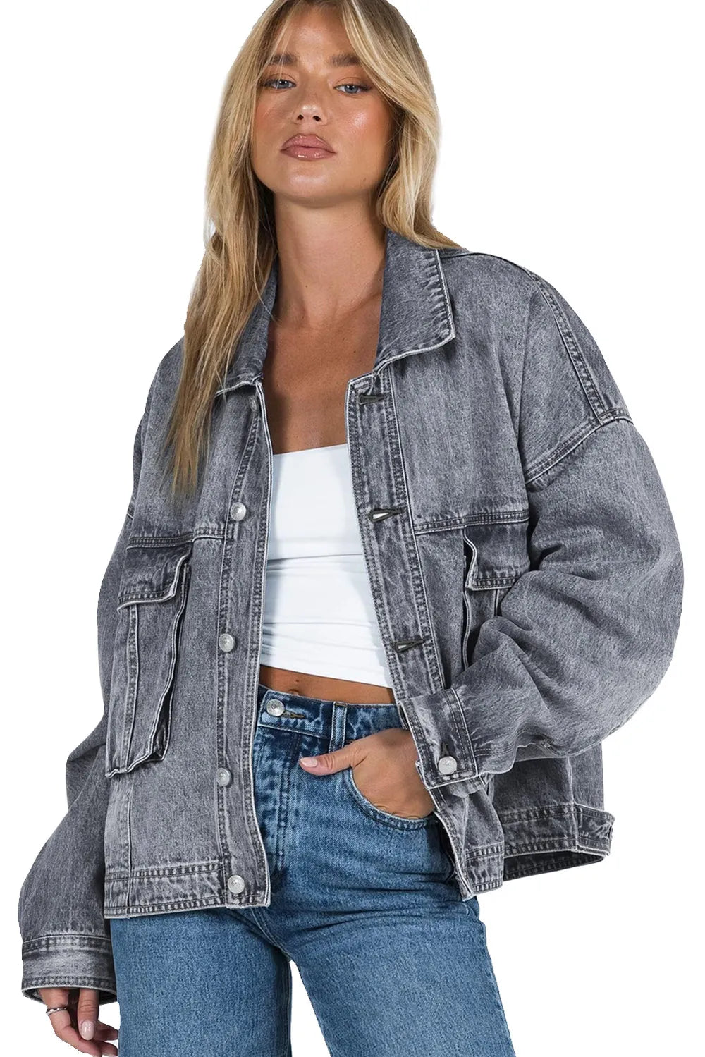 Collared Neck Button Up Denim Jacket | Jacket from PHUNKYN