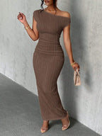 Textured Single Shoulder Maxi Dress | Dresses Maxi Dress from PHUNKYN