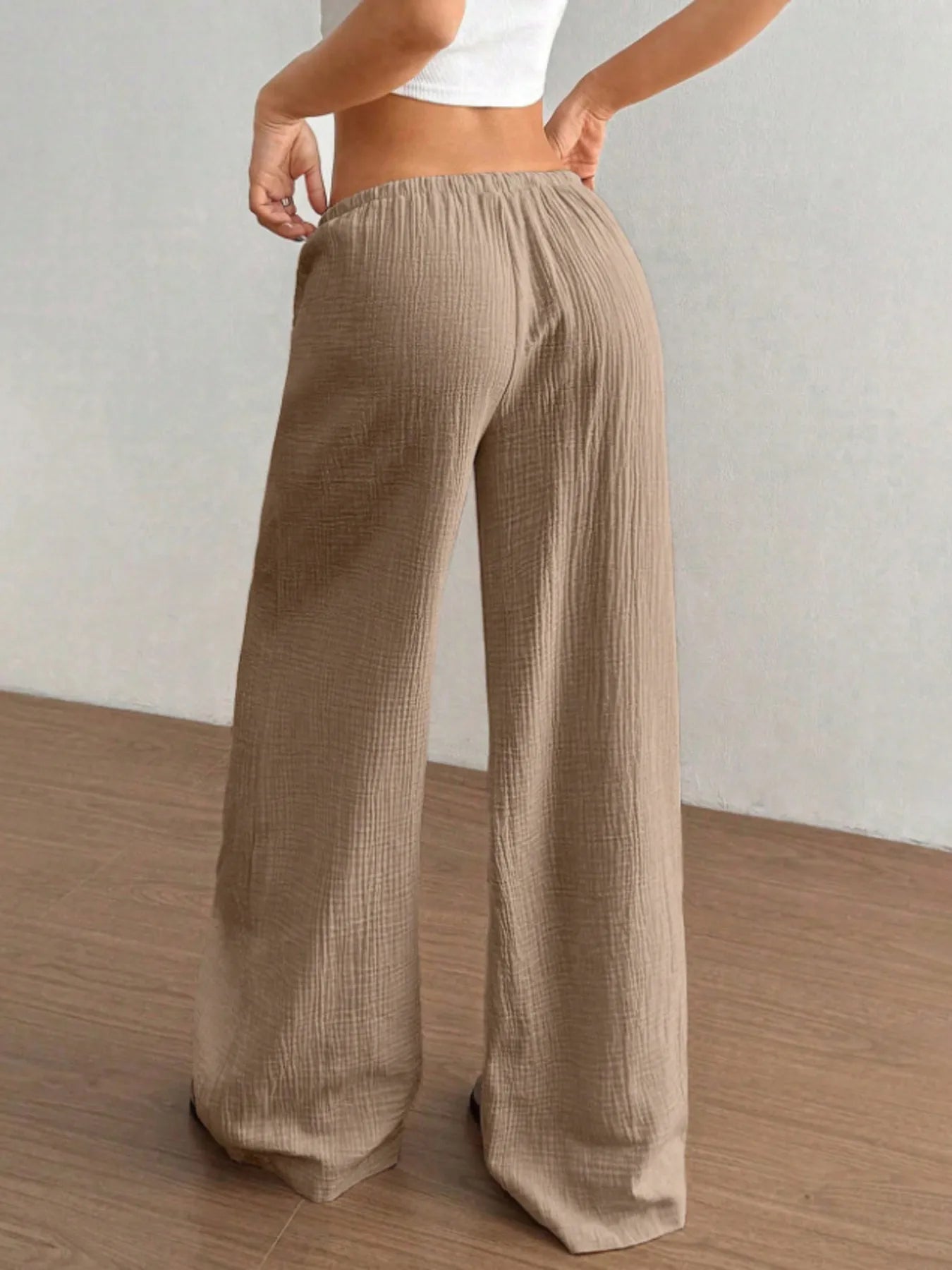 Wide Leg Drawstring Casual Pants | Trousers Wide Leg Pants Set from PHUNKYN