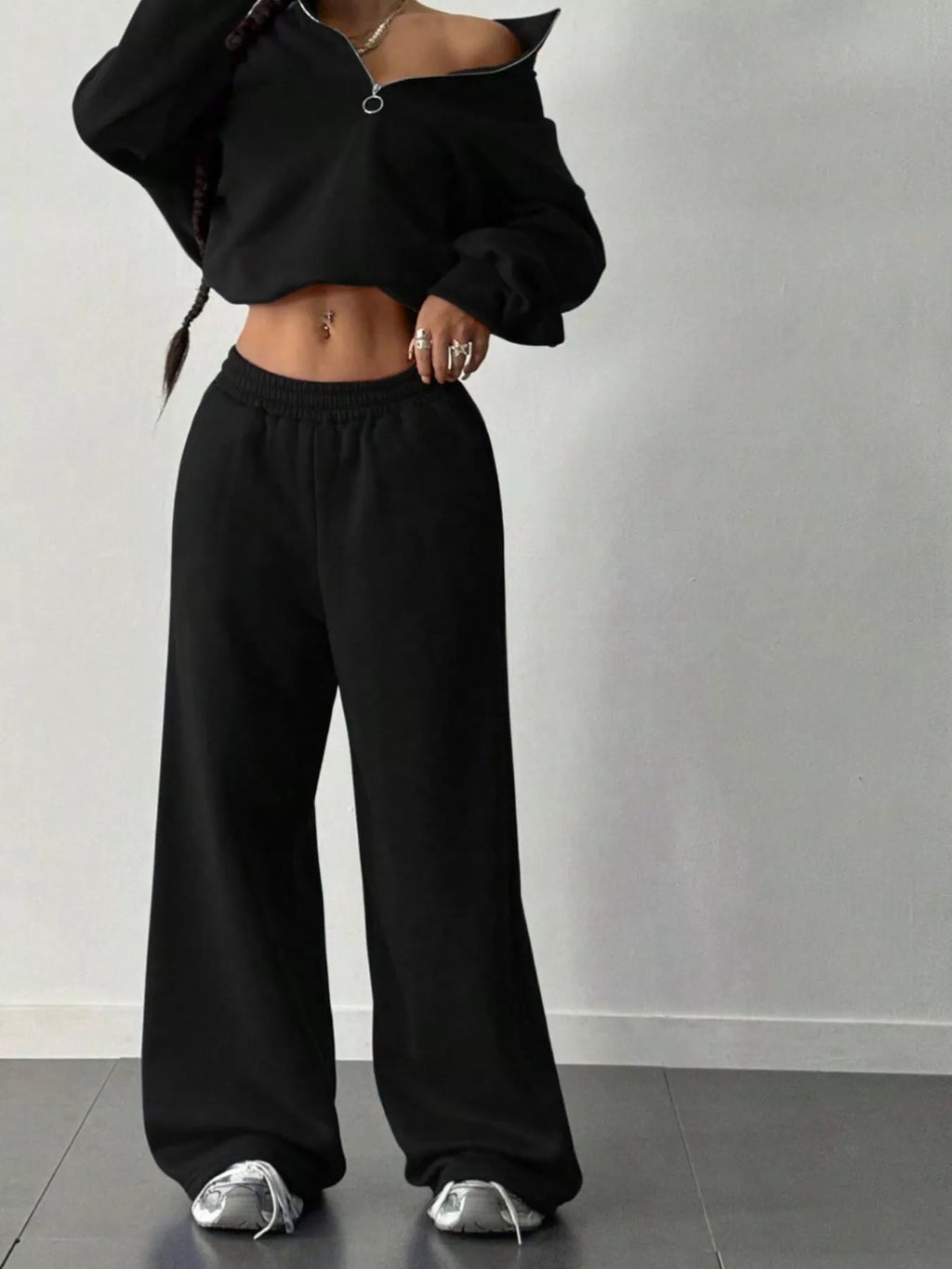 Half-Zip Long Sleeve Sweatshirt and Pants Set | Outfit Sets Top and Pants Set from PHUNKYN
