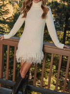 Fringe Turtleneck Long Sleeve Sweater Dress | Dresses Sweater Dress from PHUNKYN