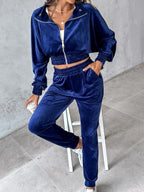 Zip Up Long Sleeve Cropped Top and Joggers Set | Outfit Sets Top and Pants Set from PHUNKYN