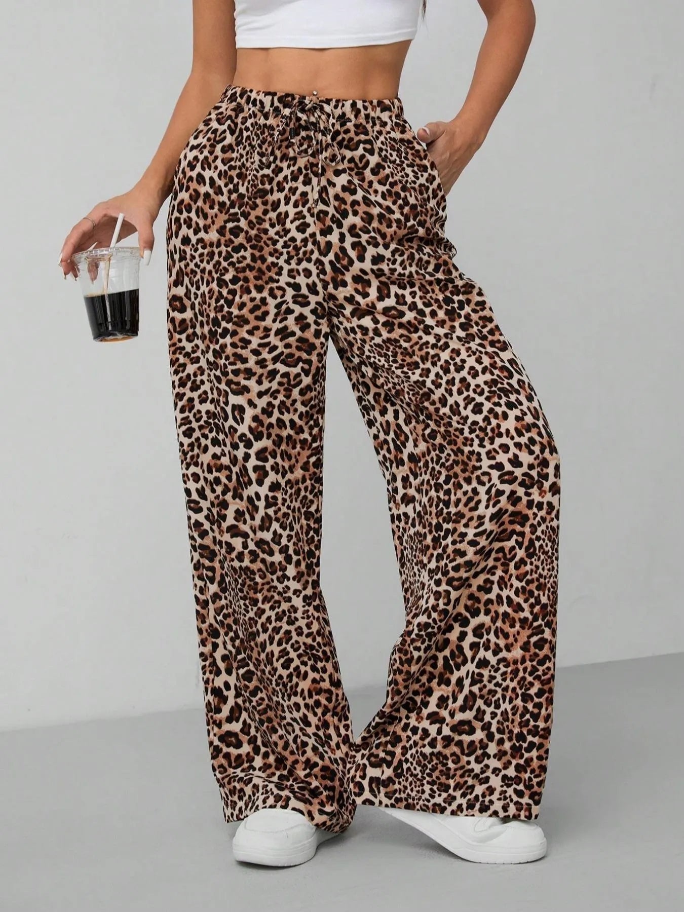 Leopard Print Wide Leg Pants | Trousers Wide Leg Pants from PHUNKYN