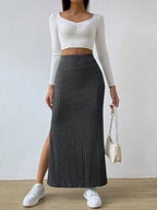 High Waist Ribbed Knit Maxi Skirt | Skirts Maxi Skirt from PHUNKYN
