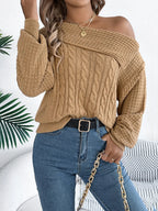 Cable-Knit One Shoulder Long Sleeve Sweater | Sweaters Sweater from PHUNKYN