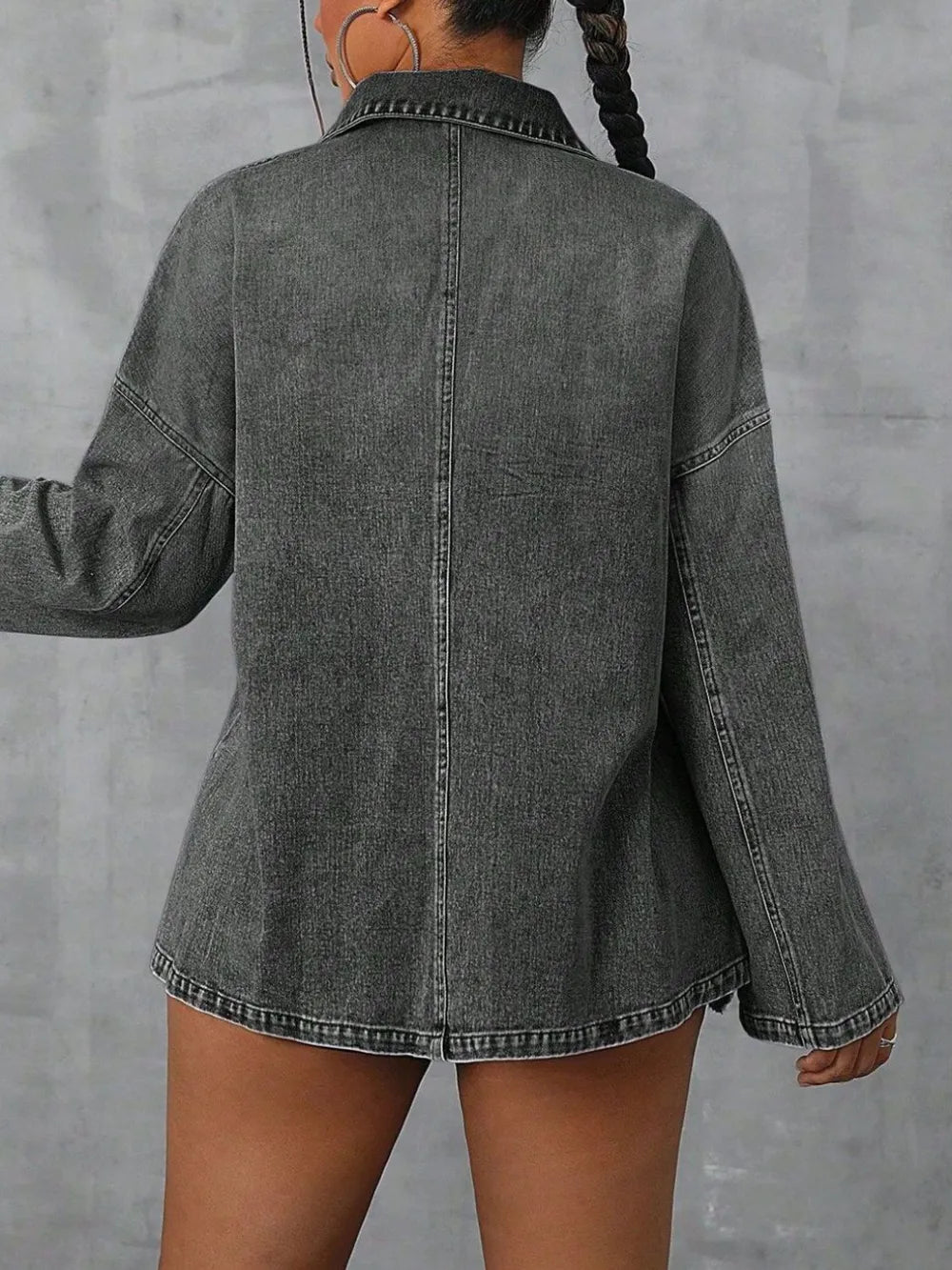 Collared Neck Drop Shoulder Denim Top | Shirts Denim Top from PHUNKYN