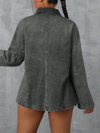 Collared Neck Drop Shoulder Denim Top | Shirts Denim Top from PHUNKYN