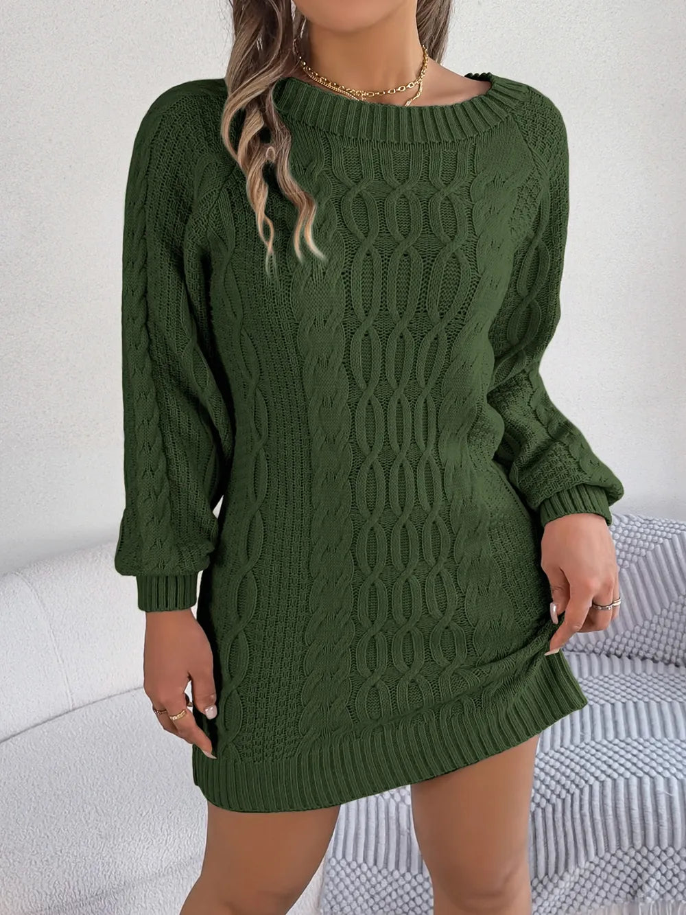 Cable-Knit Round Neck Sweater Dress | Dresses Sweater Dress from PHUNKYN