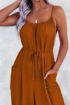 Casual Spaghetti Strap Wide Leg Jumpsuit with Pockets | One-Pieces Jumpsuit from PHUNKYN