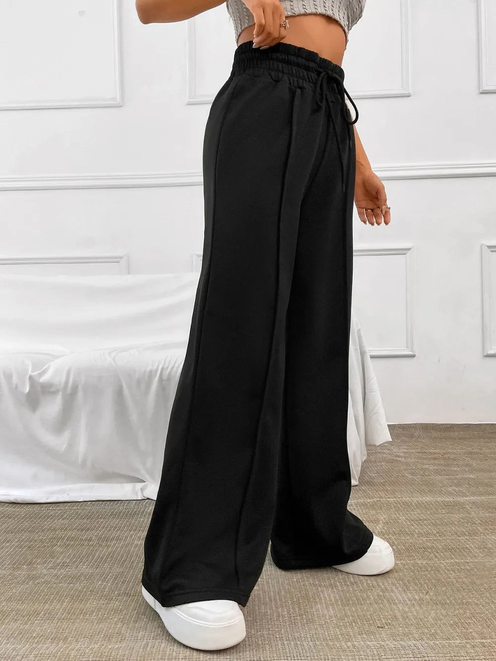 Honey Drawstring Elastic Waist Wide Leg Pants | Trousers Women's Trousers from PHUNKYN