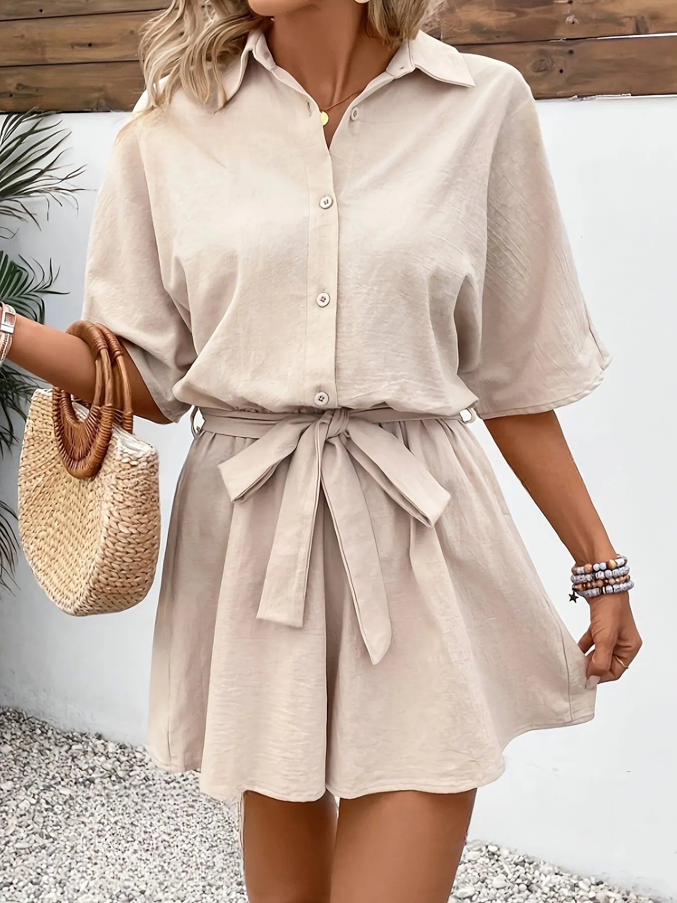 Button Front Tie Waist Romper | One-Pieces Romper from PHUNKYN