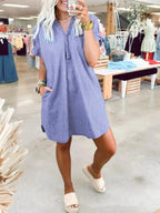 V-Neck Short Sleeve Denim Dress | Dresses Denim Dress from PHUNKYN