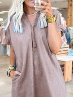 V-Neck Short Sleeve Denim Dress | Dresses Denim Dress from PHUNKYN