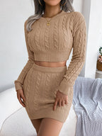 Cable-Knit Round Neck Top and Skirt Sweater Set | Outfit Sets Top and Skirt Set from PHUNKYN