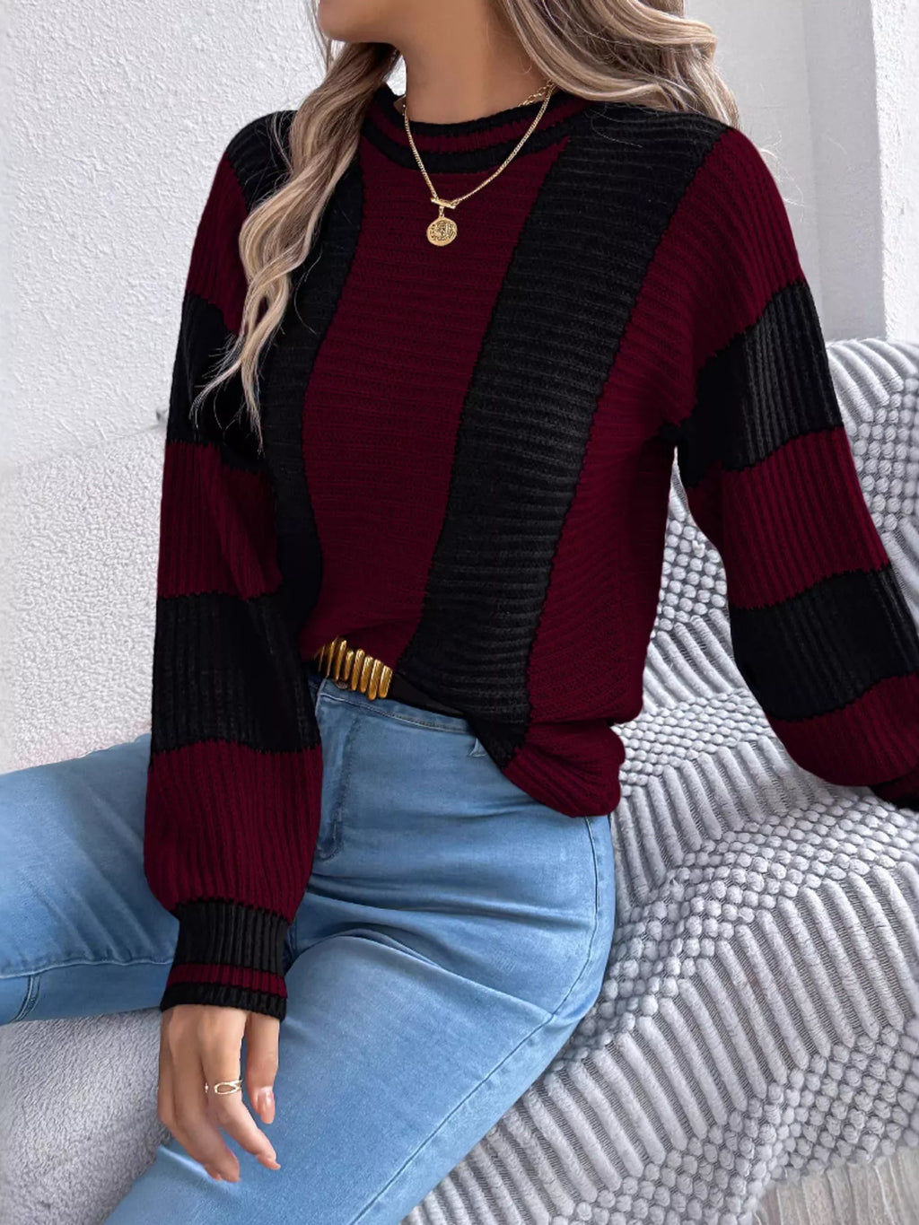 Color Block Round Neck Sweater | Sweaters Sweater from PHUNKYN