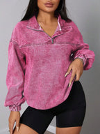 Zip Collar Long Sleeve Denim Top | Shirts Denim Top from PHUNKYN