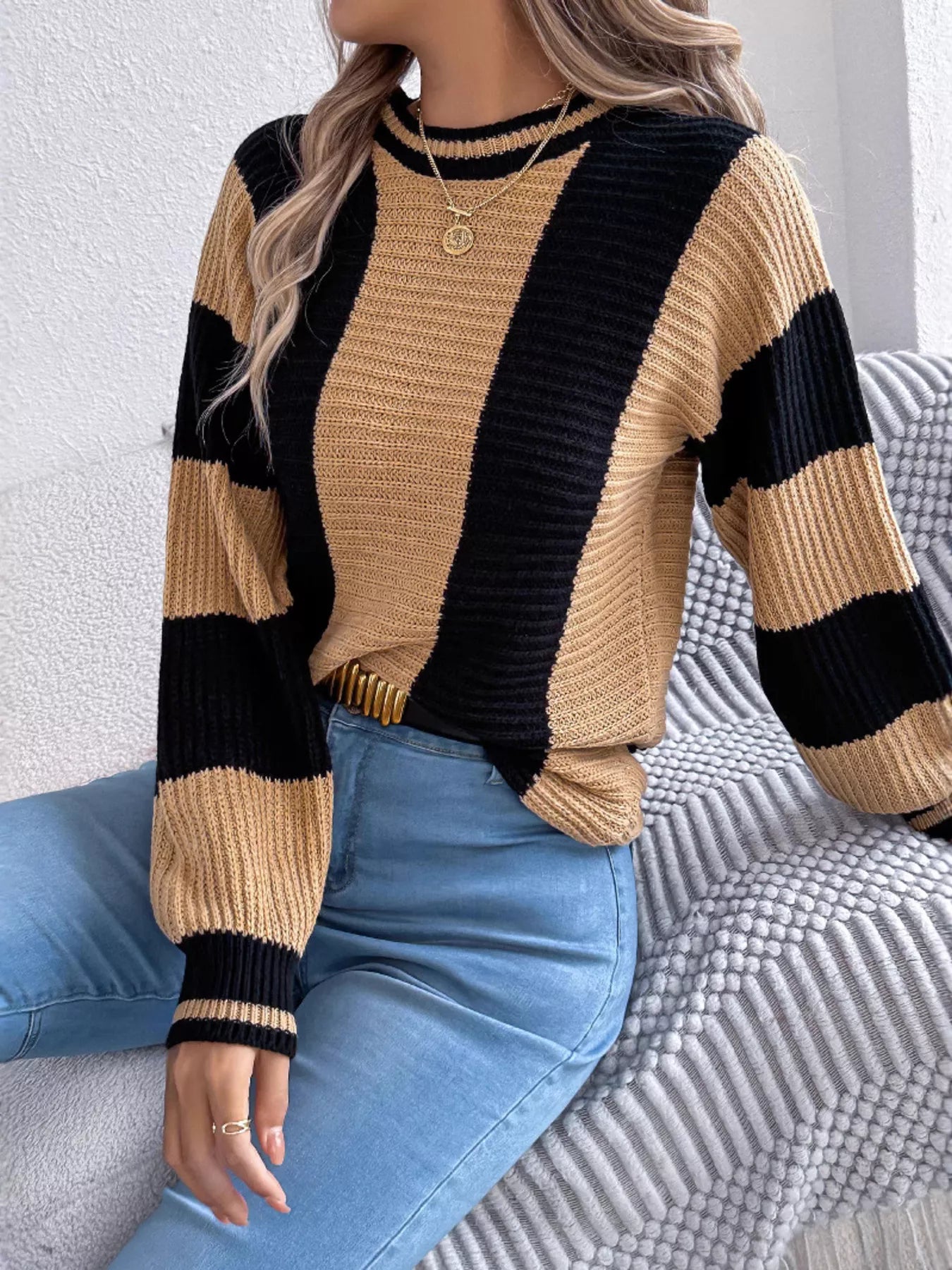 Color Block Round Neck Sweater | Sweaters Sweater from PHUNKYN