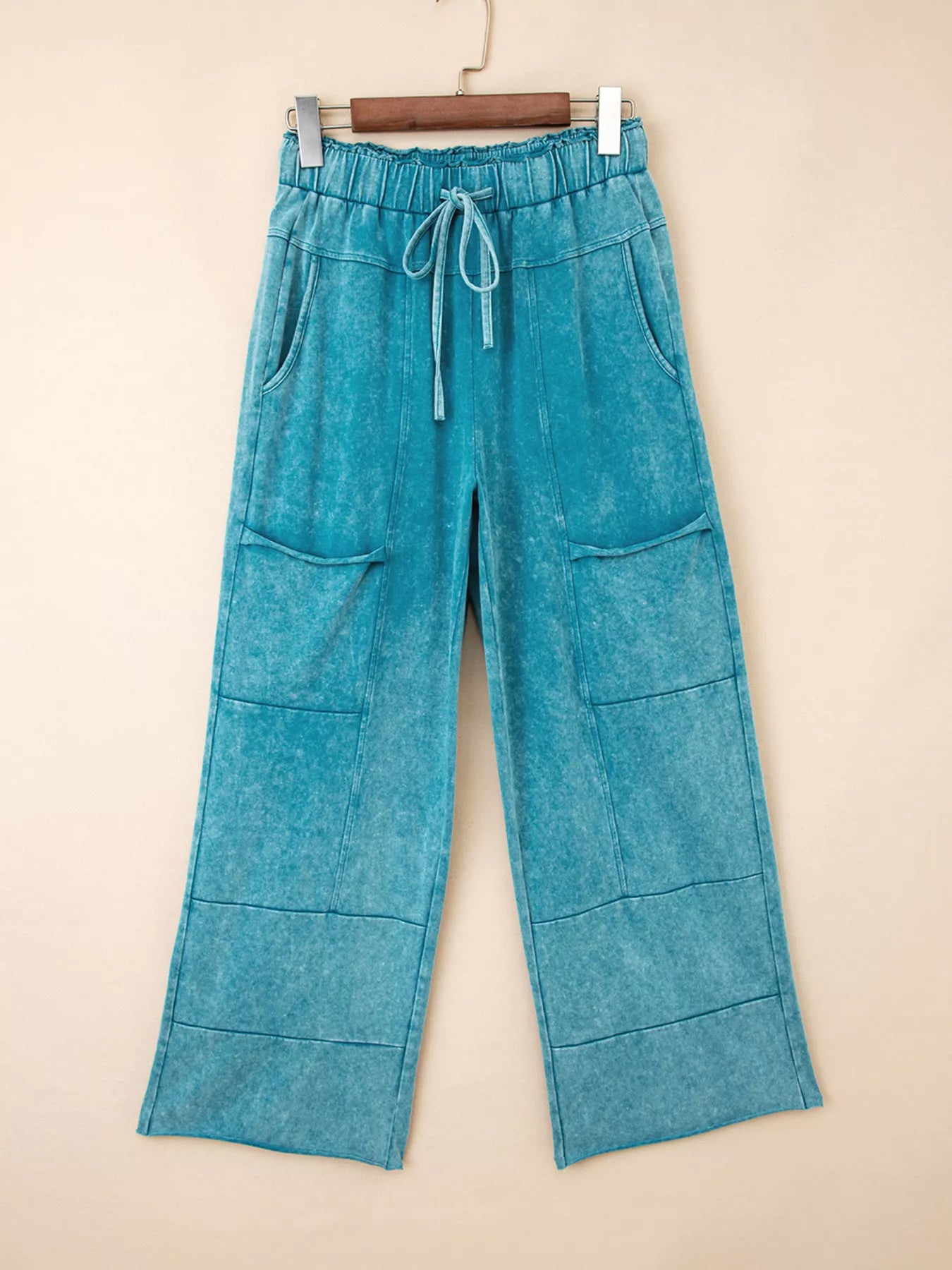 Mineral Wash High Waist Patched Pocket Pants | Trousers Wide Leg Pants from PHUNKYN