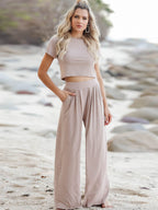 Short Sleeve T-Shirt and Wide Leg Pants Set | Outfit Sets Top and Pants Set from PHUNKYN