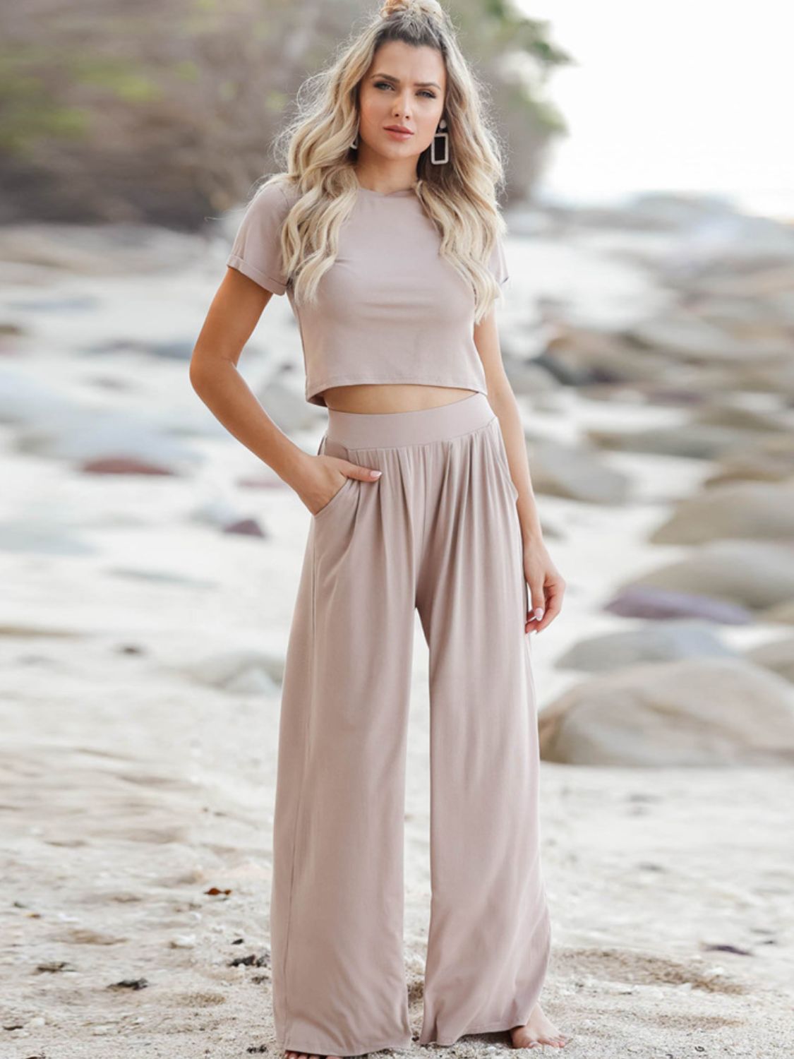 Short Sleeve T-Shirt and Wide Leg Pants Set | Outfit Sets Top and Pants Set from PHUNKYN