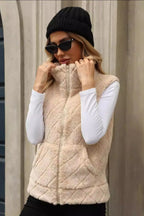 Fuzzy Plaid Texture Zip Up Vest Coat | Vest from PHUNKYN