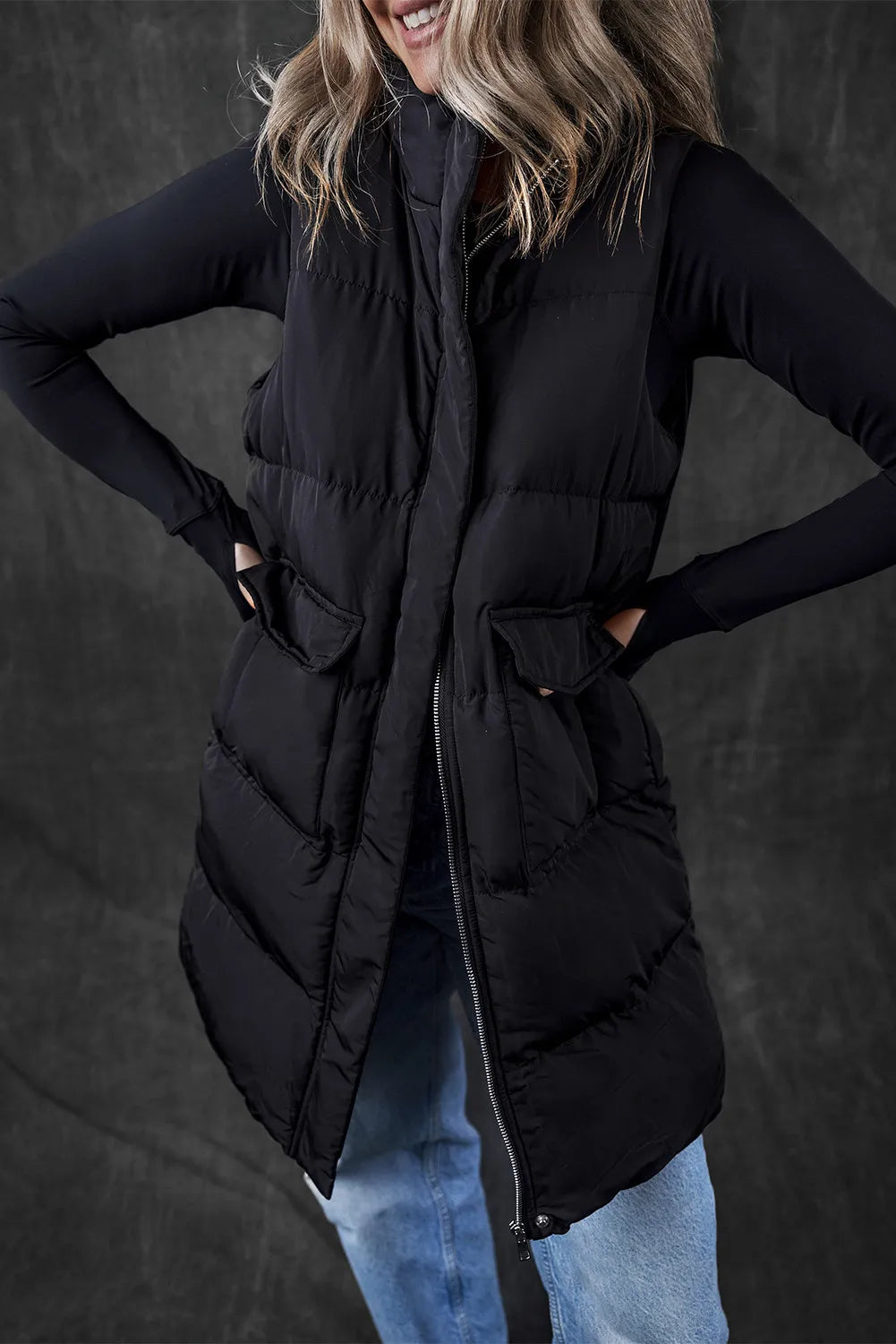 Pocketed Zip Up Vest Coat | Vests Vest Coat from PHUNKYN
