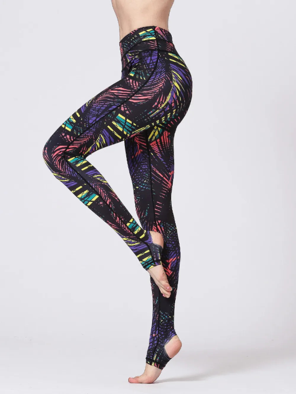 Printed Wide Waistband Active Leggings with Stirrups | Leggings Leggings from PHUNKYN