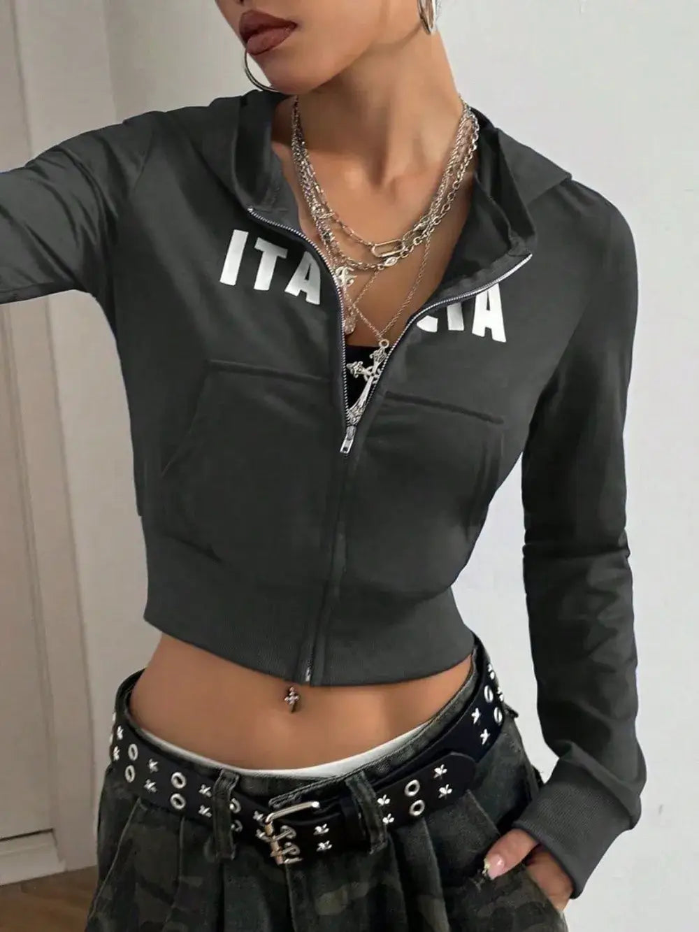 Letter Graphic Zip Up Long Sleeve Hoodie | Hoodies Hoodie from PHUNKYN