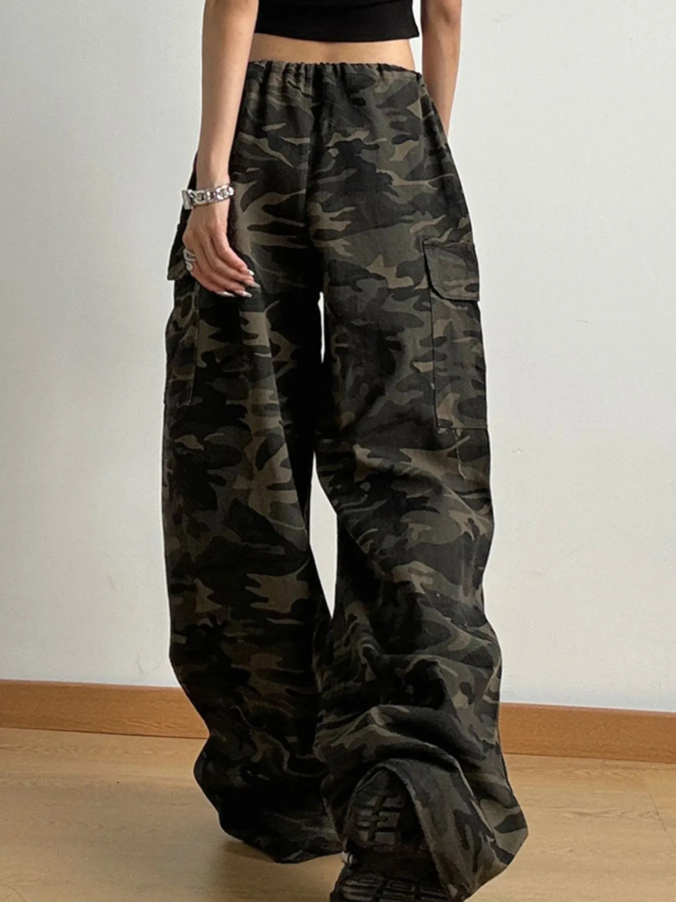Drawstring Camouflage Cargo Wide Leg Jeans | Cargo Pants Cargo Jeans from PHUNKYN