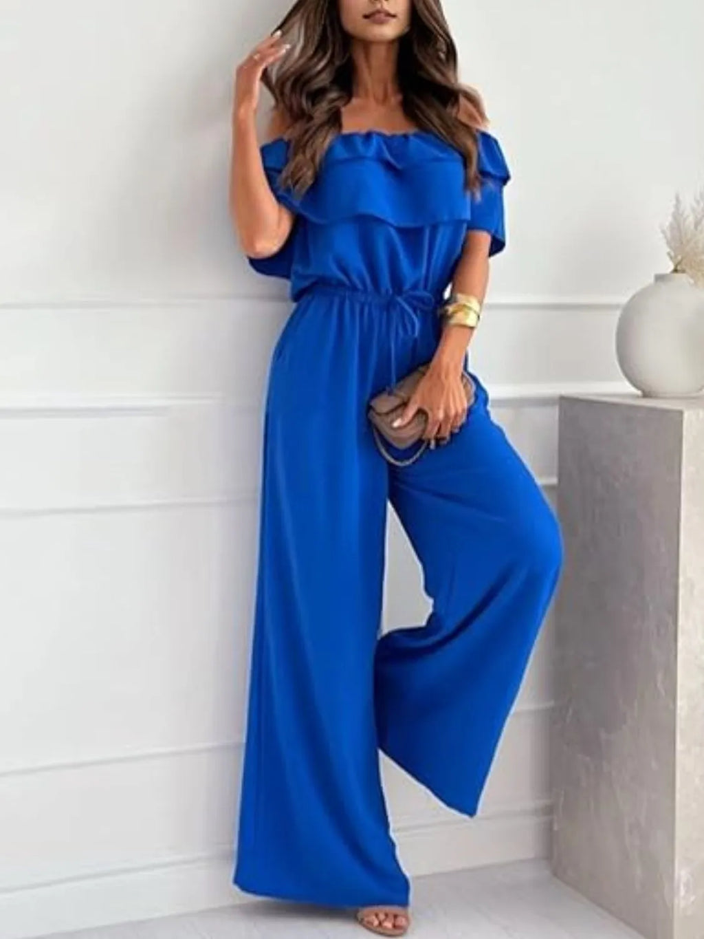 Off-Shoulder Ruffled Wide Leg Jumpsuit One-Pieces Jumpsuit PHUNKYN