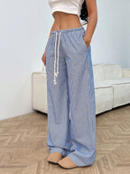 Drawstring Striped Wide Leg Pants | Trousers Wide Leg Pants from PHUNKYN