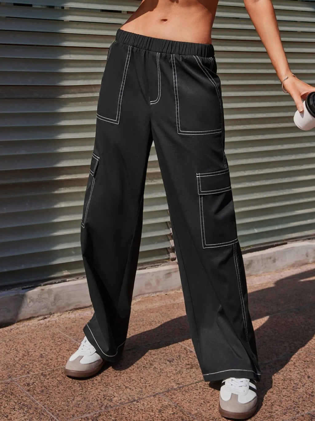 Wide Leg Pants with Contrast Stitching | Trousers Wide Leg Pants from PHUNKYN