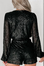 Sequin Surplice Long Sleeve Romper | One-Pieces Romper from PHUNKYN