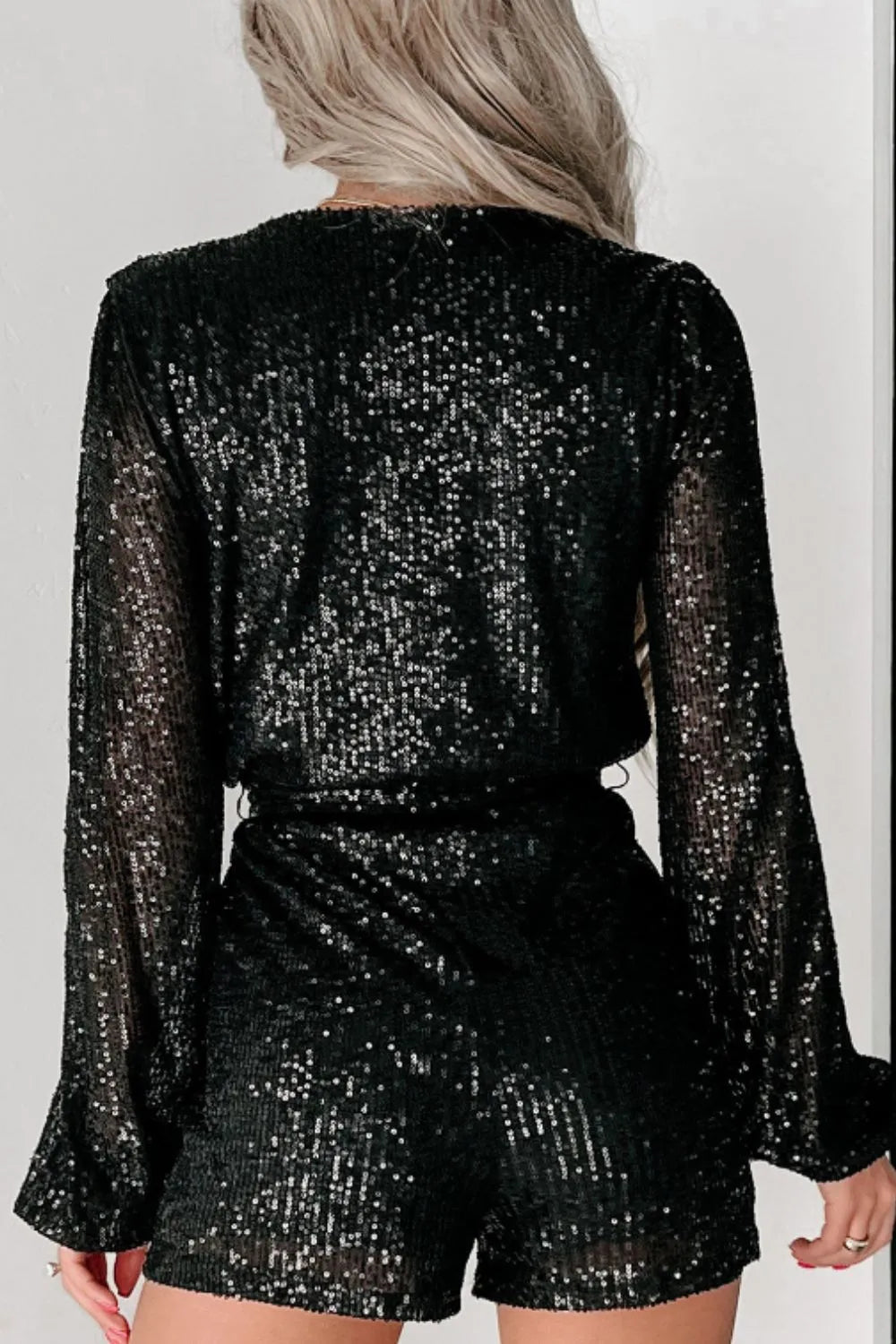Sequin Surplice Long Sleeve Romper | One-Pieces Romper from PHUNKYN