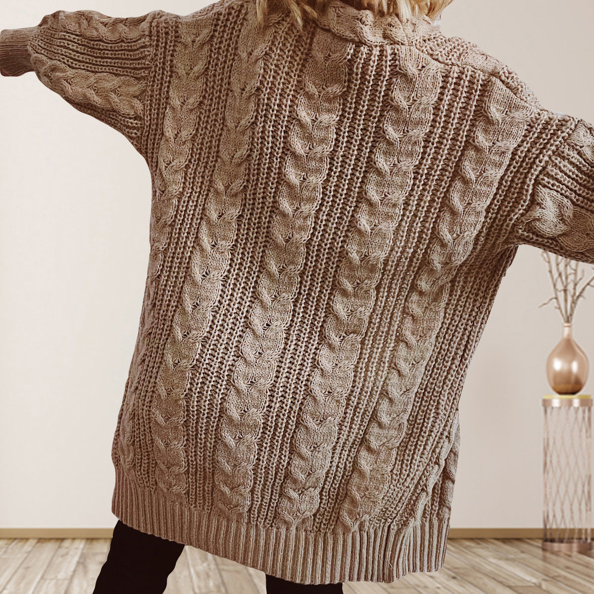 Cable-Knit Open Front Dropped Shoulder Cardigan | Cardigans Cardigan from PHUNKYN