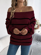 Striped Off-Shoulder Long Sleeve Sweater | Sweaters Sweater from PHUNKYN