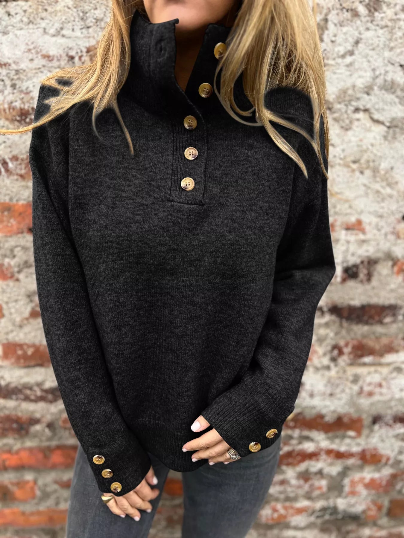 Full Size Button-Detail Turtleneck Sweater Plus Size | Sweaters Sweater from PHUNKYN