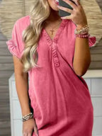 V-Neck Short Sleeve Denim Dress | Dresses Denim Dress from PHUNKYN