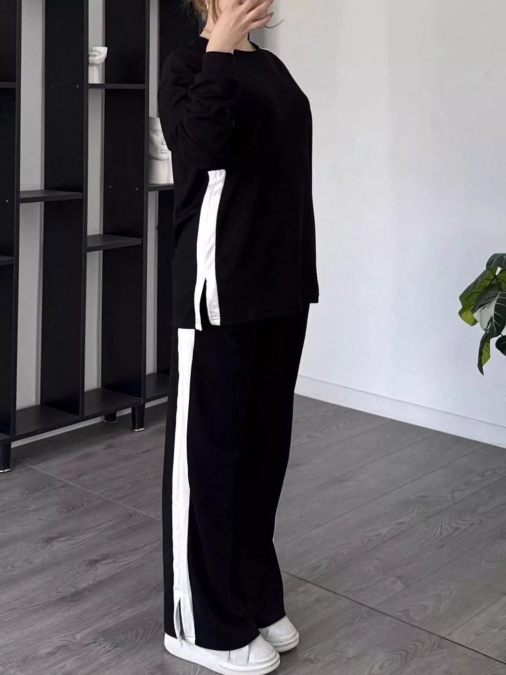 Contrast Round Neck Top and Pants Set Plus Size | Outfit Sets Top and Pants Set from PHUNKYN