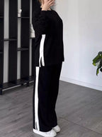 Contrast Round Neck Top and Pants Set Plus Size | Outfit Sets Top and Pants Set from PHUNKYN