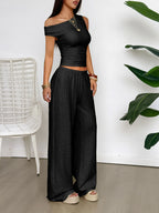 One Shoulder Top and Wide Leg Pants Set | Outfit Sets Top and Pants Set from PHUNKYN