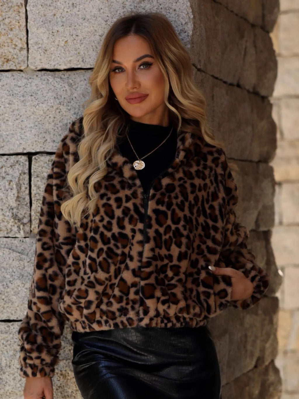 Leopard Zip Up Hooded Outerwear | from PHUNKYN